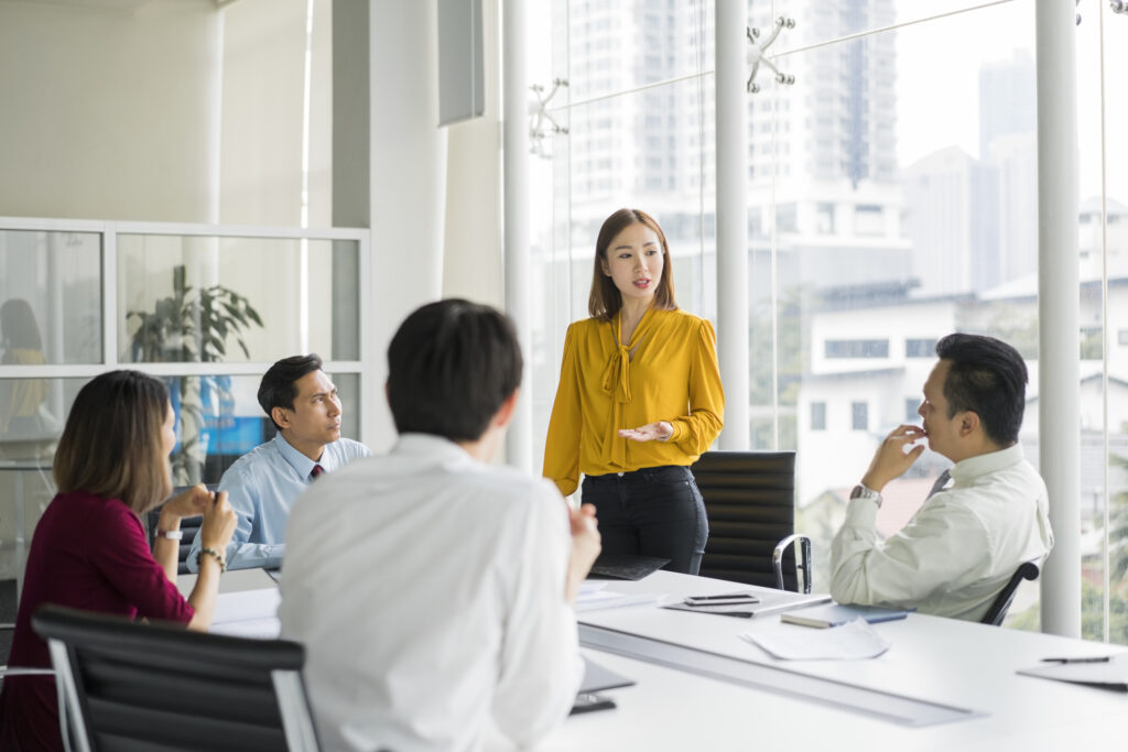 Colleagues in a meeting at work.