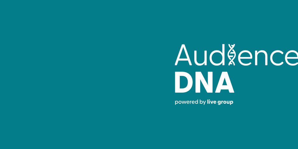 AudienceDNA logo displayed on a petrol blue banner background, representing personalised audience engagement solutions.