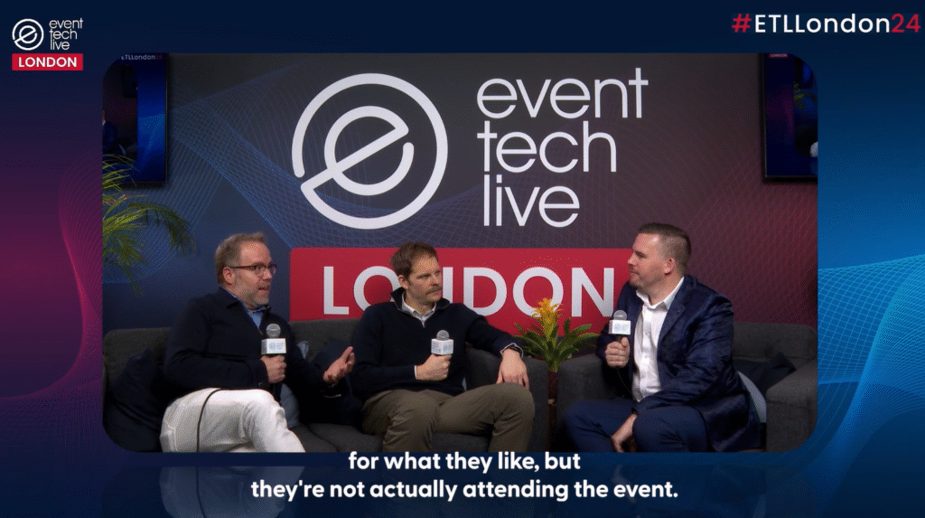 Bruce Rose and Stephen Pickett from Live Group during an interview at ETL London, discussing event industry insights and innovations.