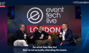 Bruce Rose and Stephen Pickett from Live Group during an interview at ETL London, discussing event industry insights and innovations.