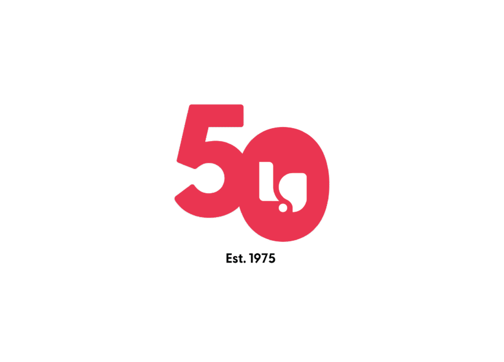 Live Group 50th Anniversary logo in red and white, marking five decades of innovation and excellence in events.