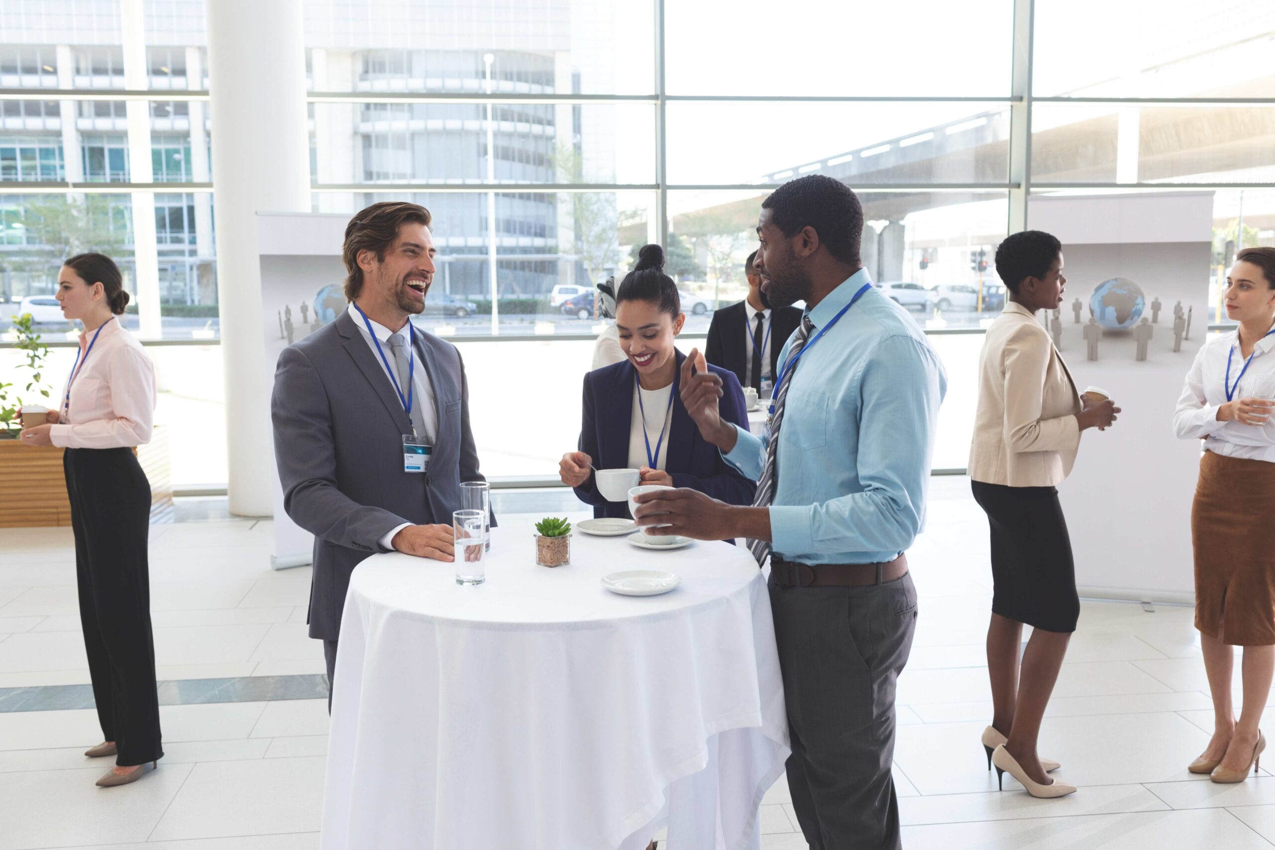 People talking at a networking event