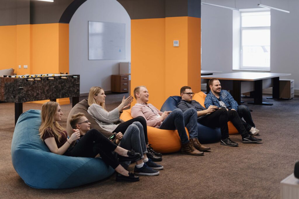 People having downtime on beanbags