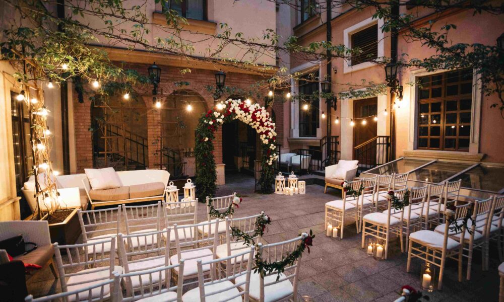 Elegant corporate event venue London dressed for formal awards dinner