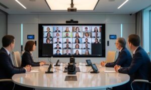 A hybrid conference with in-person and virtual attendees