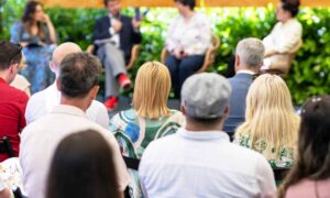 A sustainable event with green foliage.