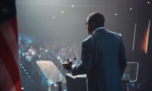 Public sector professional speaking at an event. Example of successful agency procurement.